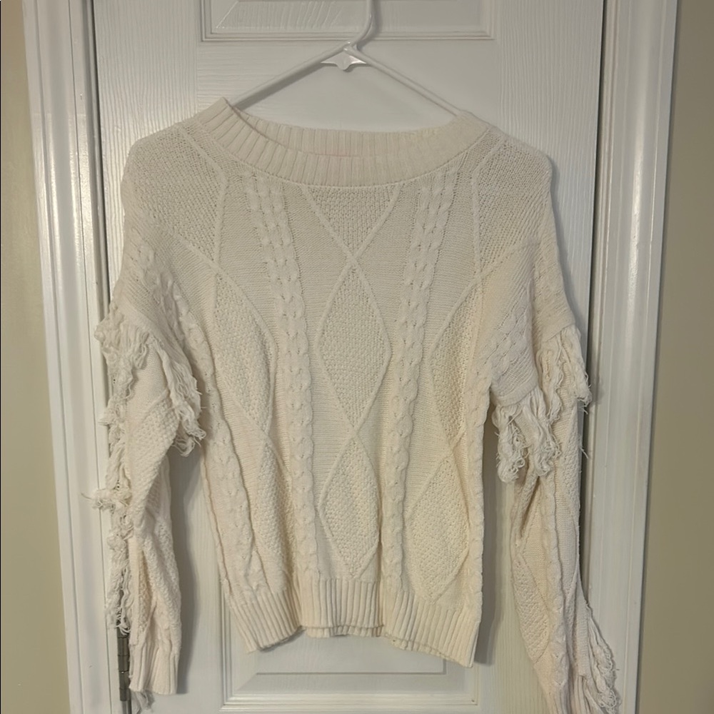 Pink Lily Cozy Cable Knit Sweater - Cream - Womens small - fringe